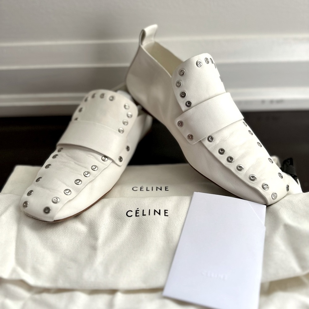Celine Leather Studded Accents Loafers w/ Box & Dustbag Size 36
